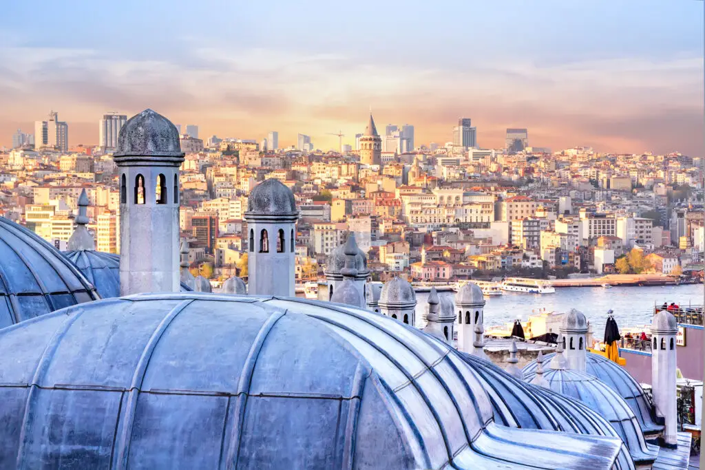 View of Istanbul, the Golden Horn Bay and the dome of the Hagia Sophia